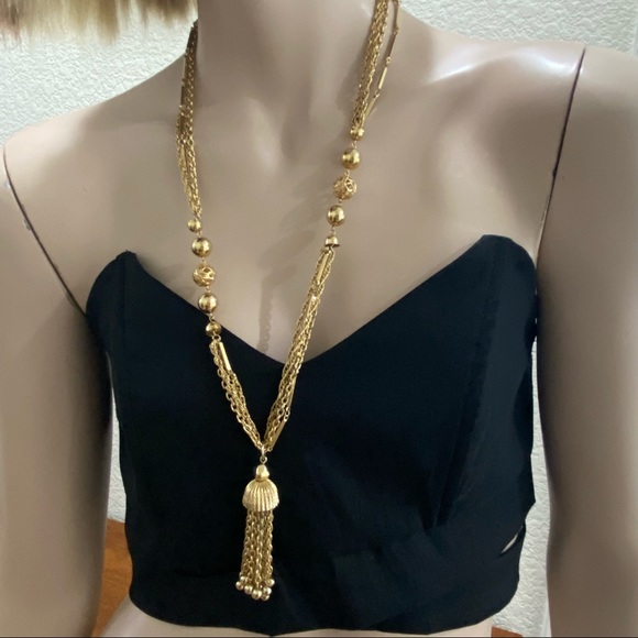 Vintage Unsigned Multi-Strand Chain Tassel Long Necklace - Picture 2 of 10